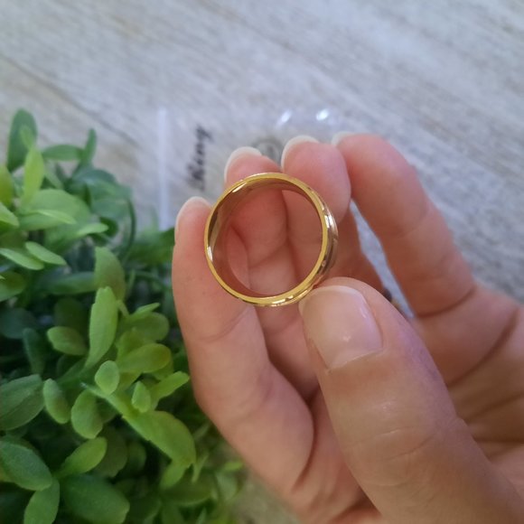 Gold-Plated, Stainless Steel Wide Band Wedding Ring - Multi Faceted Size 7 - Picture 5 of 15